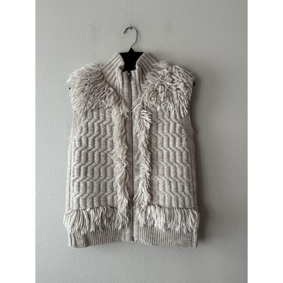 Country Road Sweaters - Country Road Fringe Vest Size Medium Alpaca Mohair Wool Blend Textured Boho Glam